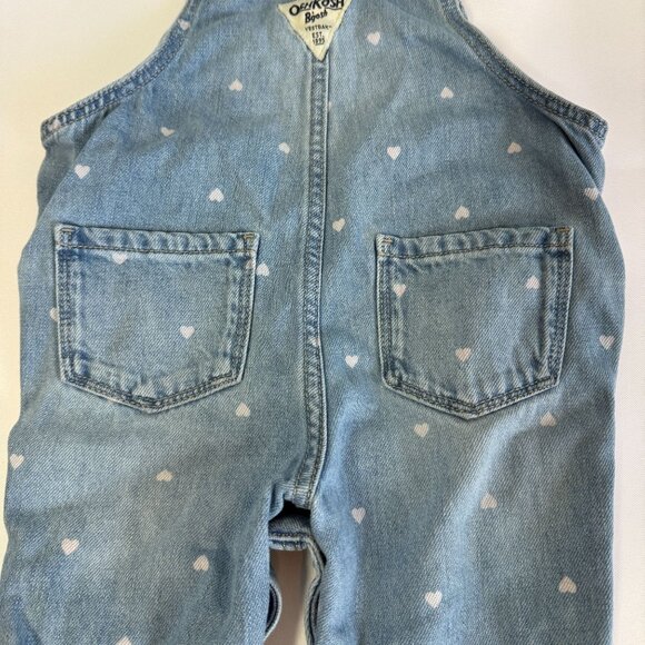 Oshkosh B'Gosh Girls 12 Months Bib Overalls Hearts Adjustable Crotch Snaps - Picture 7 of 11